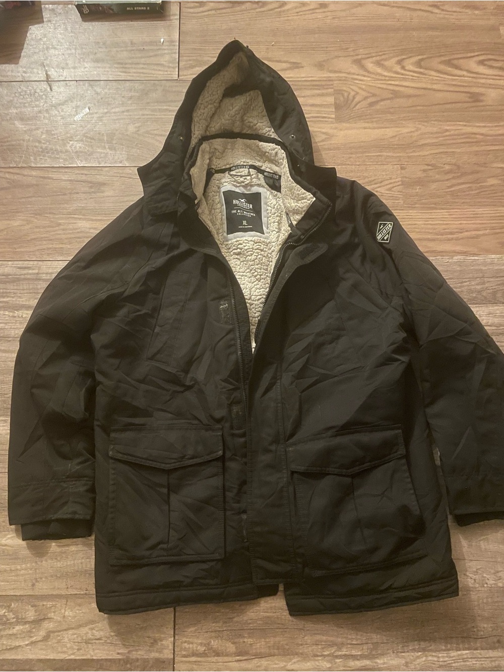 Hollister Black Sherpa-Lined Field Jacket with Hood